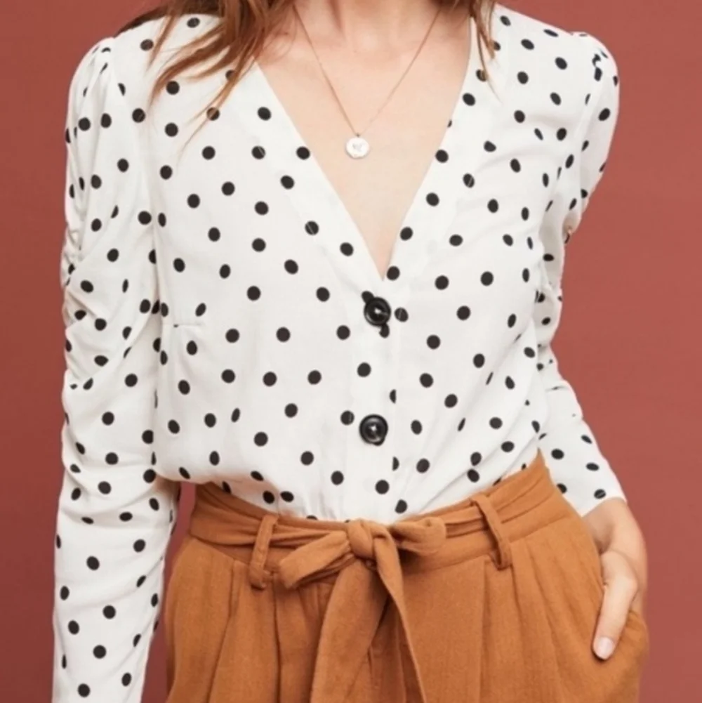 Maeve Anthropologie Jourdain Polka Dot Puff Sleeve Blouse